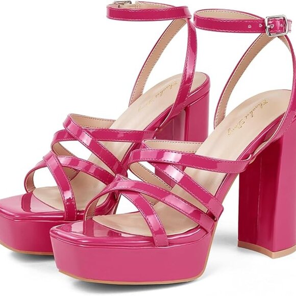 Elisabet Tang Chunky Platform High Heels Sandals 4.7" Ankle Strap Heels US sz 7 - Picture 1 of 6
